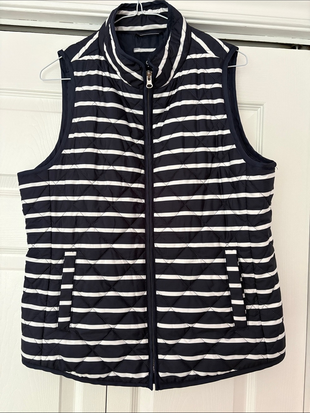 GAP Navy & White Striped Quilted Sleeveless Vest